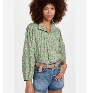 Marea Long Sleeve Georgia Button Up Top Womens Small Green Pink Floral Boho